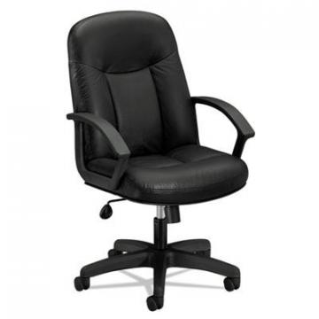 HON Basyx HVL601 Series Executive High-Back Leather Chair, 250 lbs., Black Seat/Black Back