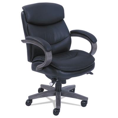 La-Z-Boy Woodbury Mid-Back Executive Chair, 300 lbs., Black Seat/Black Back, Weathered Gray Base