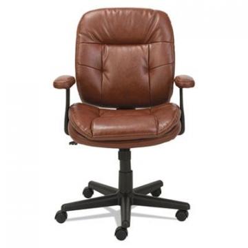 OIF Swivel/Tilt Leather Task Chair, 250 lbs., Chestnut Brown Seat/Chestnut Brown Back, Black Base