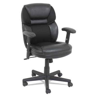 OIF Leather/Mesh Mid-Back Chair, 250 lbs., Black Seat/Black Back, Black Base