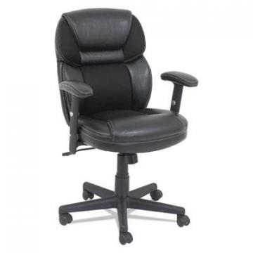 OIF Leather/Mesh Mid-Back Chair, 250 lbs., Black Seat/Black Back, Black Base