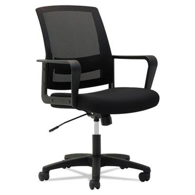 OIF Mesh Mid-Back Chair, 225 lbs., Black Seat/Black Back, Black Base