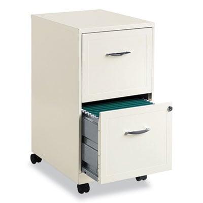 Hirsh Industries Two-Drawer Vertical Mobile File Cabinet, 14.25w x 18d x 26.5h, Pearl White