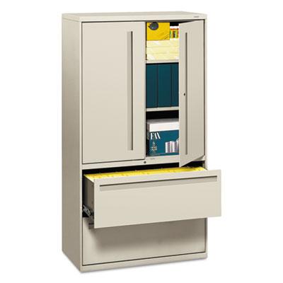 HON 700 Series Lateral File with Storage Cabinet, 36w x 19.25d x 67h, Light Gray