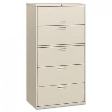 HON 500 Series Five-Drawer Lateral File, 36w x 19.25d x 67h, Light Gray