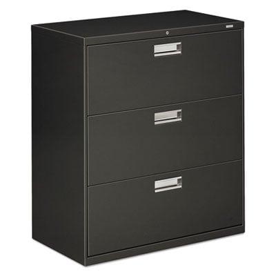 HON 600 Series Three-Drawer Lateral File, 36w x 18d x 39.13h, Charcoal