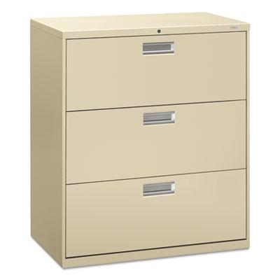 HON 600 Series Three-Drawer Lateral File, 36w x 19.25d x 40.88h, Putty