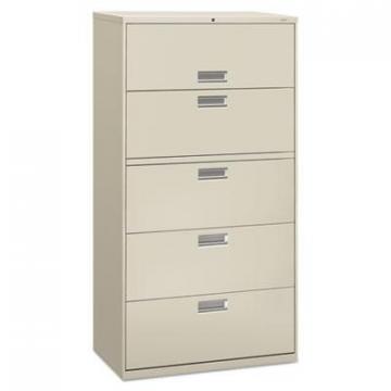 HON 600 Series Five-Drawer Lateral File, 36w x 19.25d x 67h, Light Gray