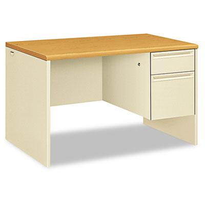 HON 38000 Series Right Pedestal Desk, 48w x 30d x 29.5h, Harvest/Putty