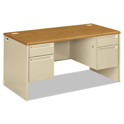 HON 38000 Series Double Pedestal Desk, 60w x 30d x 29.5h, Harvest/Putty