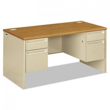 HON 38000 Series Double Pedestal Desk, 60w x 30d x 29.5h, Harvest/Putty