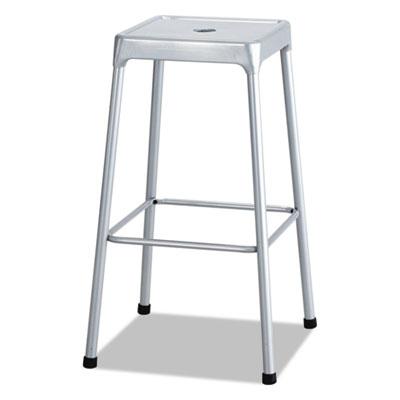 Safco Bar-Height Steel Stool, 29" Seat Height, 250 lbs., Silver Seat/Silver Back, Silver Base