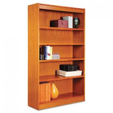 Alera Square Corner Wood Bookcase, Five-Shelf, 35.63"w x 11.81"d x 60"h, Medium Cherry