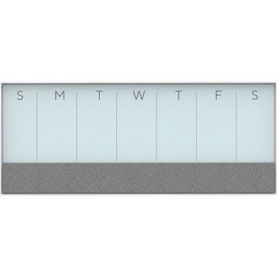 U Brands 3N1 Magnetic Glass Dry Erase Combo Board, 35 x 14.25, Week View, White Surface and Frame