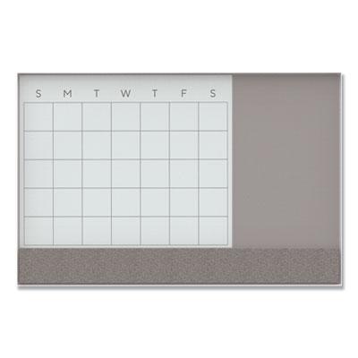 U Brands 3N1 Magnetic Glass Dry Erase Combo Board, 48 x 36, Month View, White Surface and Frame