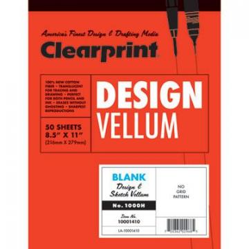 Clearprint Design Vellum Paper, 16lb, 8.5 x 11, Translucent White, 50/Pad