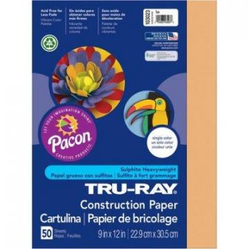 Pacon Tru-Ray Construction Paper, 76lb, 9 x 12, Tan, 50/Pack