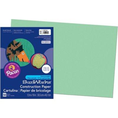 Pacon SunWorks Construction Paper, 58lb, 12 x 18, Light Green, 50/Pack (8107)