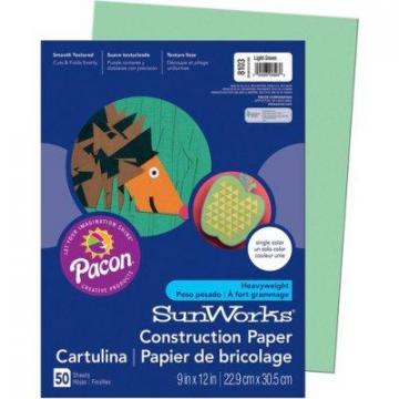 Pacon SunWorks Construction Paper, 58lb, 9 x 12, Light Green, 50/Pack (8103)