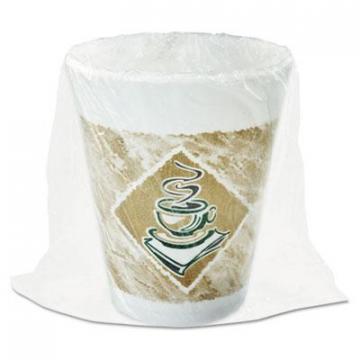 Dart Foam Hot/Cold Cups, 8 oz., Caf G Design, White/Brown with Green Accents