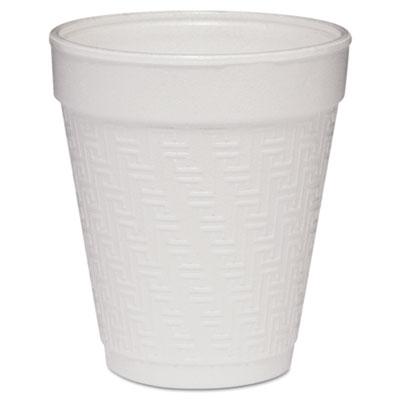 Dart Small Foam Drink Cup, 8oz, Hot/Cold, White w/Greek Key Design, 25/Bag, 40Bg/Ctn
