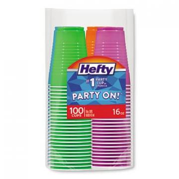 Hefty Easy Grip Disposable Plastic Party Cups, 16 oz, Assorted, 100/Pack