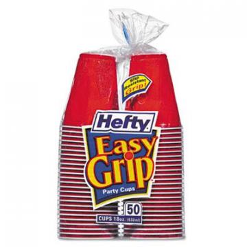 Hefty Easy Grip Disposable Plastic Party Cups, 18 oz, Red, 50/Pack, 12 Packs/Carton