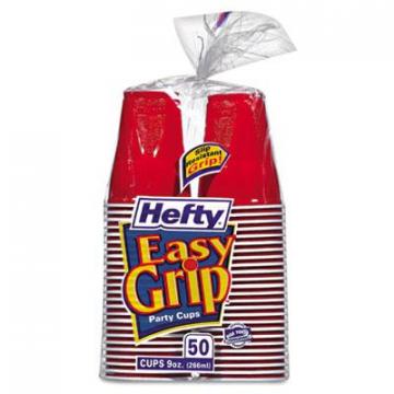 Hefty Easy Grip Disposable Plastic Party Cups, 9 oz, Red, 50/Pack