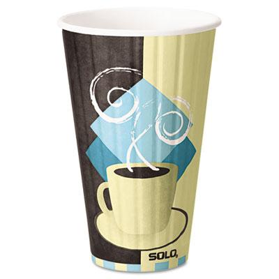 Dart Solo Duo Shield Insulated Paper Hot Cups, 16 oz, Tuscan Chocolate/Blue/Beige, 525/Ct