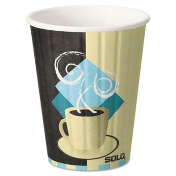 Dart Solo Duo Shield Hot Insulated 12oz Paper Cups, Tuscan, Chocolate/Blue/Beige, 40/Pk