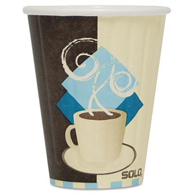 Dart Solo Duo Shield Insulated Paper Hot Cups, 8oz, Tuscan, Chocolate/Blue/Beige, 1000/Ct