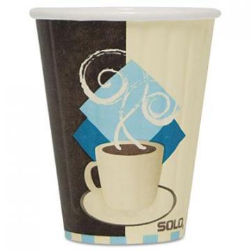 Dart Solo Duo Shield Insulated Paper Hot Cups, 8oz, Tuscan, Chocolate/Blue/Beige, 50/Pk