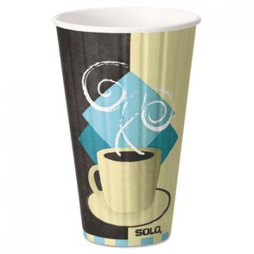 Dart Solo Duo Shield Insulated Paper Hot Cups, 16oz, Tuscan, Chocolate/Blue/Beige, 35/Pk