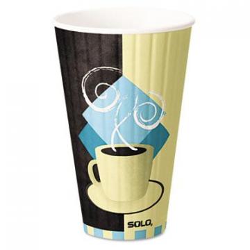 Dart Solo Duo Shield Insulated Paper Hot Cups, 20oz, Tuscan, Chocolate/Blue/Beige, 350/Ct