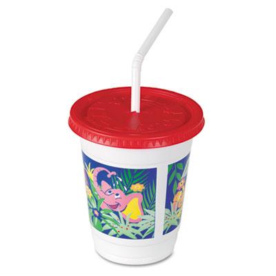 Dart Solo Plastic Kids' Cups with Lids/Straws, 12 oz, Jungle Print