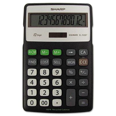 Sharp EL-R287BBK Recycled Series Calculator w/Kickstand, 12-Digit LCD