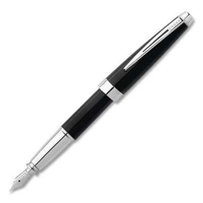 Cross Aventura Fountain Pen, Medium 1 mm, Black Ink, Black/Chrome Barrel