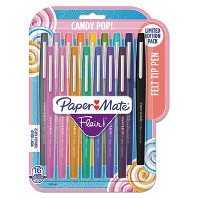 Paper Mate Flair Felt Tip Stick Porous Point Marker Pen, 0.7mm, Assorted Ink/Barrel, 16/Pack