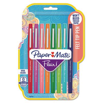 Paper Mate Flair Felt Tip Stick Porous Point Marker Pen, 0.7mm, Assorted Ink/Barrel, 8/Pack