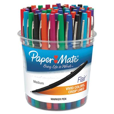 Paper Mate Point Guard Flair Stick Porous Point Pen, Bold 1.4mm, Assorted Ink/Barrel, 48/Set