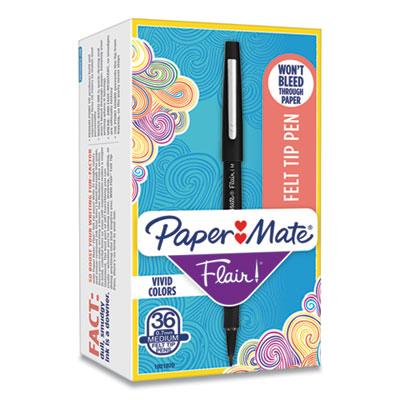 Paper Mate Point Guard Flair Stick Porous Point Pen, Bold 1.4mm, Black Ink/Barrel, 36/Box