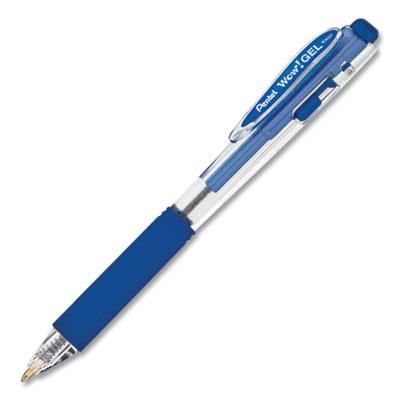 Pentel WOW! Retractable Gel Pen, Medium 0.7 mm, Blue Ink, Clear/Blue Barrel, Dozen