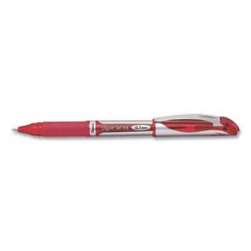 Pentel EnerGel Deluxe Gel Pen, Stick, Medium 0.7 mm, Red Ink, Silver/Red Barrel, Dozen