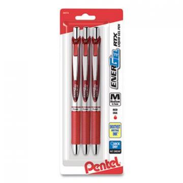 Pentel EnerGel RTX Gel Pen, Retractable, Medium 0.7 mm, Red Ink, Red Barrel, 3/Pack