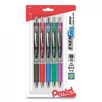 Pentel EnerGel RTX Gel Pen, Retractable, Bold 1 mm, Assorted Ink and Barrel Colors, 5/Pack