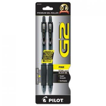 Pilot G2 Premium Retractable Gel Pen, 0.7mm, Black Ink, Smoke Barrel, 2/Pack