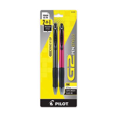 Pilot G2 Gel Pen/Stylus, Retractable, Fine 0.7 mm, Black Ink, Assorted Barrel Colors, 2/Pack