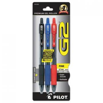 Pilot G2 Premium Retractable Gel Pen, 0.7mm, Assorted Ink, Smoke Barrel, 3/Pack