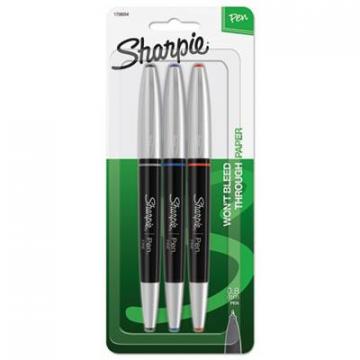 Sharpie Grip Stick Porous Point Pen, Fine 0.5mm, Assorted Ink, Black Barrel, 3/Pack