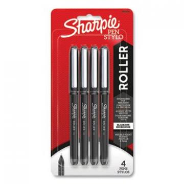 Sharpie Professional Design Roller Ball Pen, Stick, Fine 0.5 mm, Black Ink, Black Barrel, 4/Pack